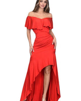 Flamenco charm red ruffle maxi dress – bold off‑shoulder evening gown for women