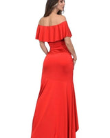 Women's Red maxi dress ruffle style back view
