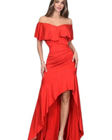 Flamenco Charm Ruffle Maxi Dress (Red) front view showing full-length maxi silhouette