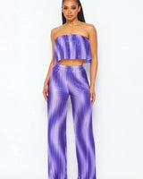 Flared bandeau top and straight leg pants set (purple) - view 2