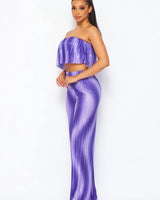 Flared bandeau top and straight leg pants set (purple) - view 3