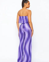 Flared bandeau top and straight leg pants set (purple) - view 4