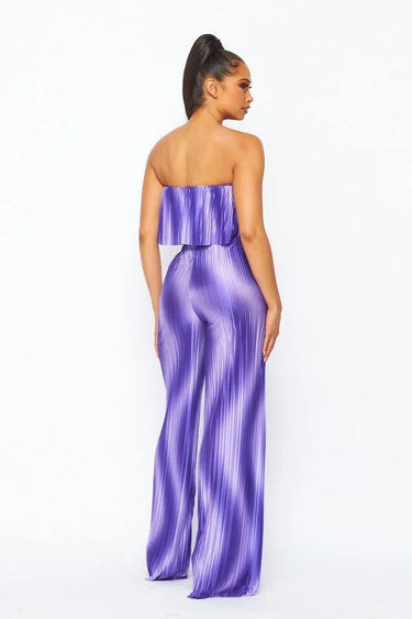 Flared bandeau top and straight leg pants set (purple) - view 4