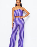Flared bandeau top and straight leg pants set (purple) - front view