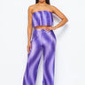 Flared bandeau top and straight leg pants set (purple) - front view