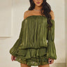 Flirt & Flow Off - Shoulder Mini Dress - Olive - Palazzo Couture Online