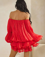 Flirt & Flow Off - Shoulder Mini Dress - Red - Palazzo Couture Online
