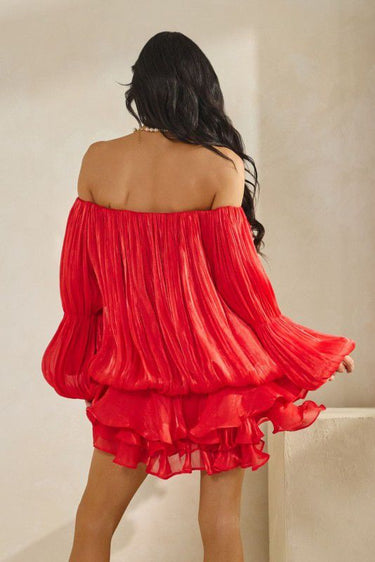 Flirt & Flow Off - Shoulder Mini Dress - Red - Palazzo Couture Online