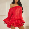 Flirt & Flow Off - Shoulder Mini Dress - Red - Palazzo Couture Online