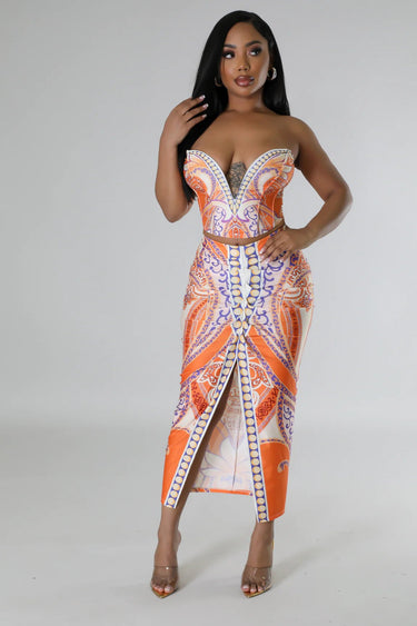 Flirty Date Skirt Set (Orange) - Palazzo Couture Online