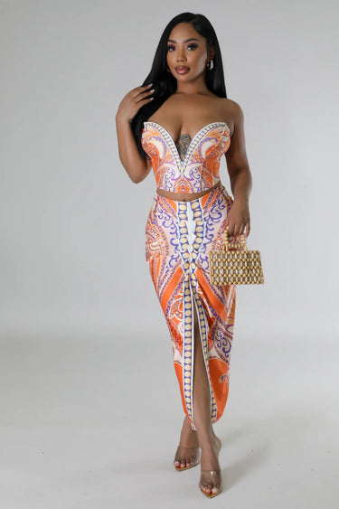 Flirty Date Skirt Set (Orange) - Palazzo Couture Online