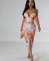 Elegant Orange matching two piece skirt set styled for going out