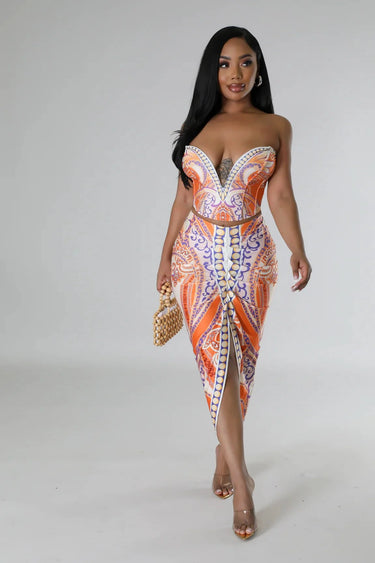 Elegant Orange matching two piece skirt set styled for going out