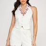 Flora Embroidered Vest & Shorts Set- Off White/Red front view showing complete two piece short set