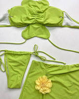 Flora Fuego 3 - Piece Flower Bikini Set – Lime - Palazzo Couture Online