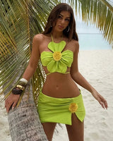 Flora Fuego 3-Piece Flower Bikini Set – Lime - women's swimwear for beach and pool