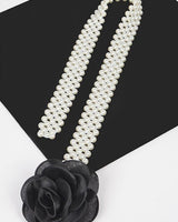Floral Elegance Faux Pearl Stretch Belt Black - Palazzo Couture Online