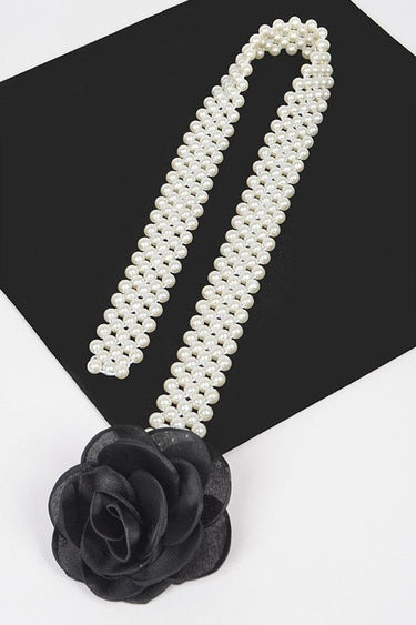 Floral Elegance Faux Pearl Stretch Belt Black - Palazzo Couture Online