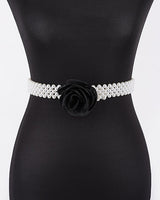 Floral Elegance Faux Pearl Stretch Belt Black - Palazzo Couture Online