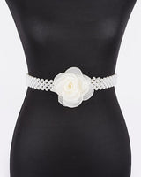 Floral Elegance Faux Pearl Stretch Belt Ivory - Palazzo Couture Online