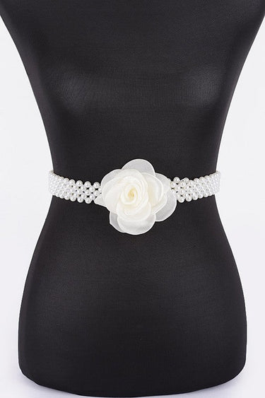 Floral Elegance Faux Pearl Stretch Belt Ivory - Palazzo Couture Online