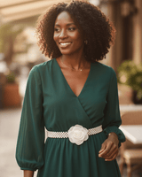 Floral Elegance Faux Pearl Stretch Belt Ivory - Palazzo Couture Online