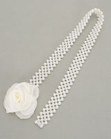 Floral Elegance Faux Pearl Stretch Belt Ivory - Palazzo Couture Online