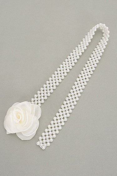Floral Elegance Faux Pearl Stretch Belt Ivory - Palazzo Couture Online