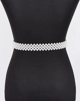 Floral Elegance Faux Pearl Stretch Belt Black - elegant belt accessory by Palazzo Couture