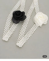 Floral Elegance Faux Pearl Stretch Belt Ivory - elegant belt accessory by Palazzo Couture