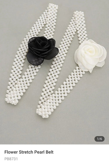 Floral Elegance Faux Pearl Stretch Belt Ivory - elegant belt accessory by Palazzo Couture