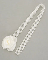 Floral Elegance Faux Pearl Stretch Belt Ivory - stylish belt for dresses and outfits