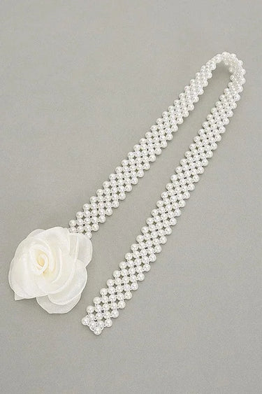 Floral Elegance Faux Pearl Stretch Belt Ivory - stylish belt for dresses and outfits