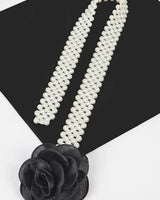 Floral Elegance Faux Pearl Stretch Belt Black - trendy women's fashion belt