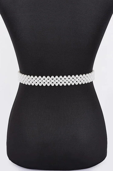 Floral Elegance Faux Pearl Stretch Belt Ivory - trendy women's fashion belt