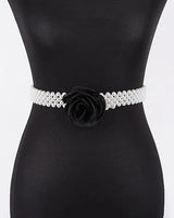 Floral Elegance Faux Pearl Stretch Belt Black for women - fashion belt by Palazzo Couture