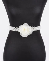 Floral Elegance Faux Pearl Stretch Belt Ivory for women - fashion belt by Palazzo Couture