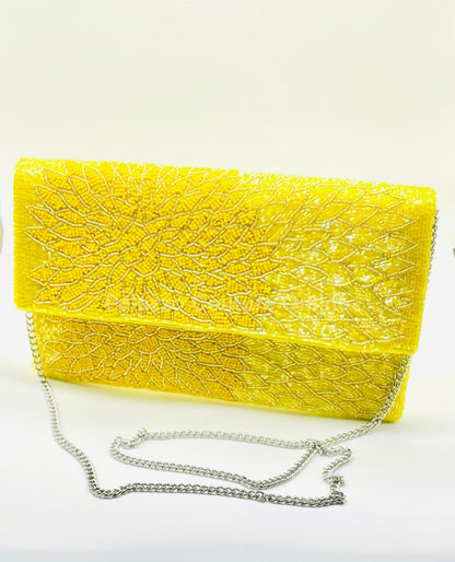 Floral Embroidery Pattern Fabric Envelope (Yellow) Hand Bag
