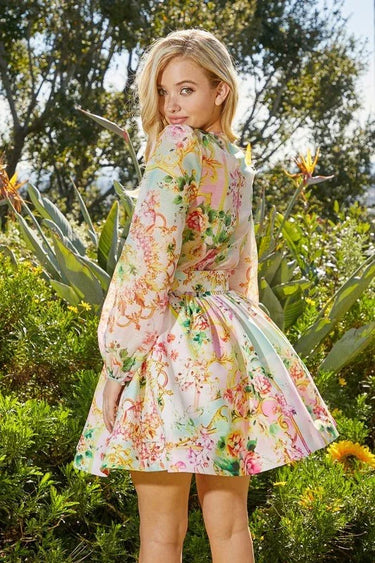 Women's Pastel Multicolor Floral skirt set floral style back view