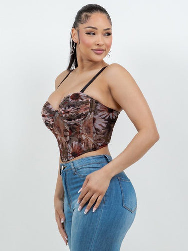 Floral Muse Corset Top – Brown - Palazzo Couture Online