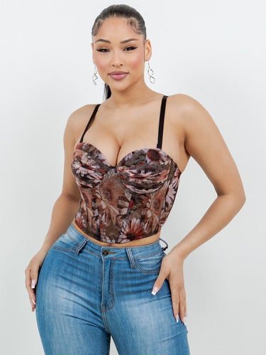 Floral Muse Corset Top – Brown - Palazzo Couture Online