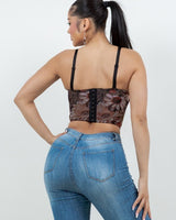 Floral Muse Corset Top – Brown - Palazzo Couture Online