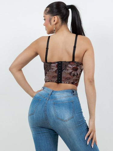 Floral Muse Corset Top – Brown - Palazzo Couture Online