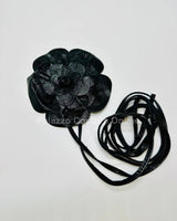 Floral Radiance Convertible Leather Wrap Belt & Choker (Black) - Palazzo Couture Online