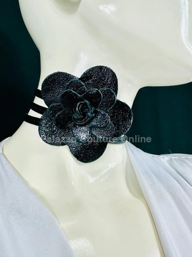 Floral Radiance Convertible Leather Wrap Belt & Choker (Black) - Palazzo Couture Online