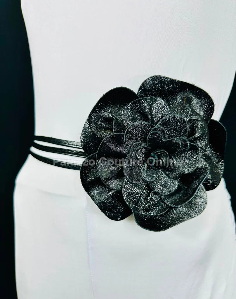 Floral Radiance Convertible Leather Wrap Belt & Choker (Black) Accessories