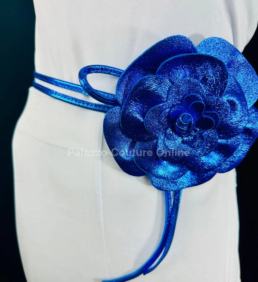 Floral Radiance Convertible Leather Wrap Belt & Choker (Blue) One Size / Blue Accessories