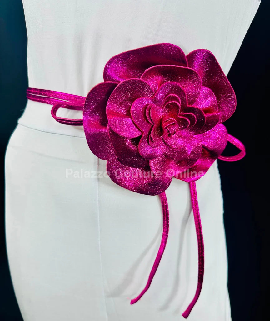 Floral Radiance Convertible Leather Wrap Belt & Choker (Pink) Accessories