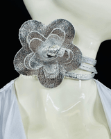 Floral Radiance Convertible Leather Wrap Belt & Choker (Silver) - Palazzo Couture Online