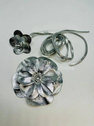 Floral Radiance Convertible Leather Wrap Belt & Choker (Silver) - Palazzo Couture Online
